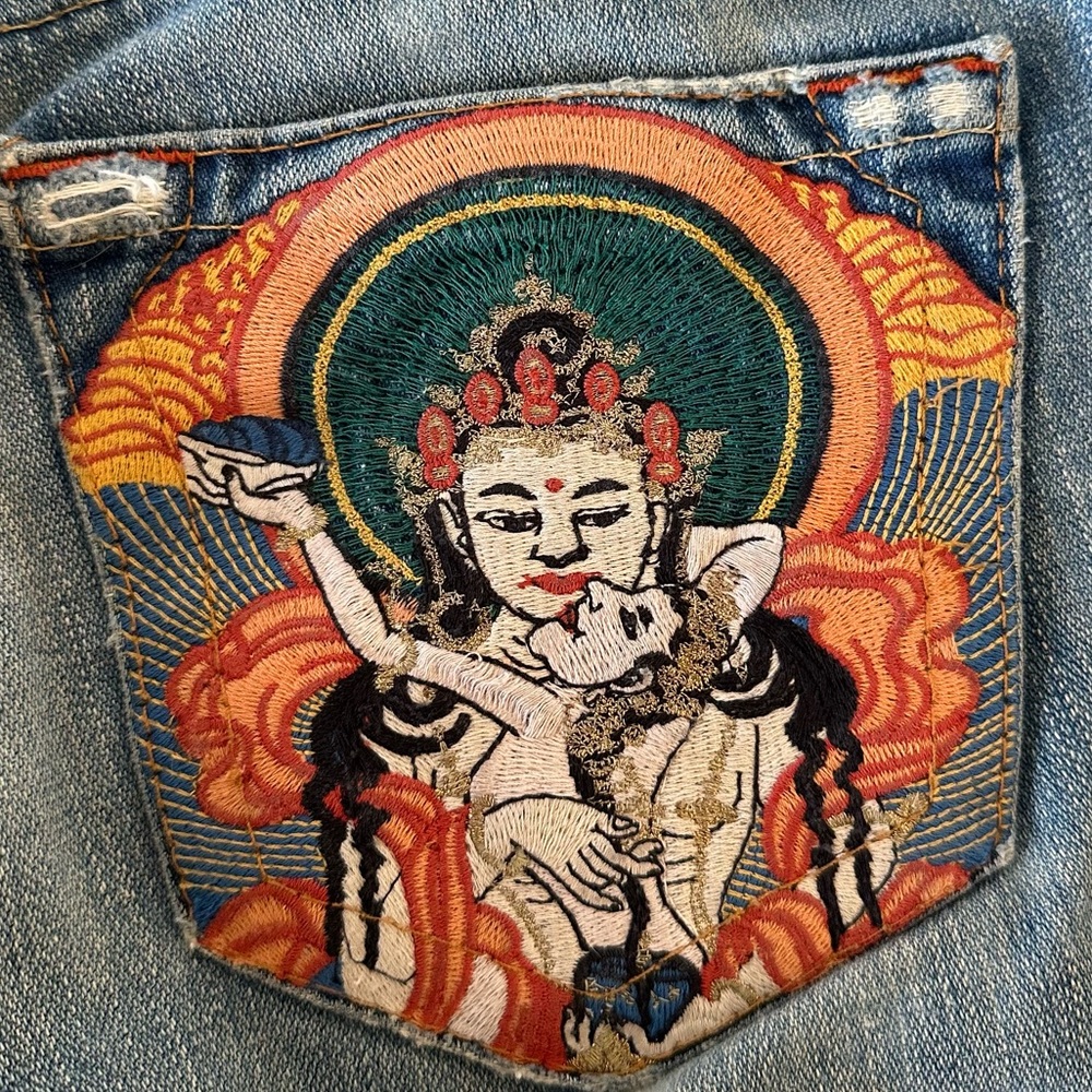 Vintage True Religion Flare Jeans – "BUDDHA" Embroidery – Made in USA 28